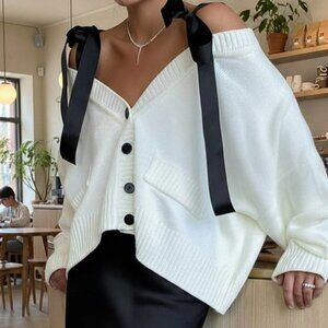 White Elegant Women's Casual Sweater Cardigan